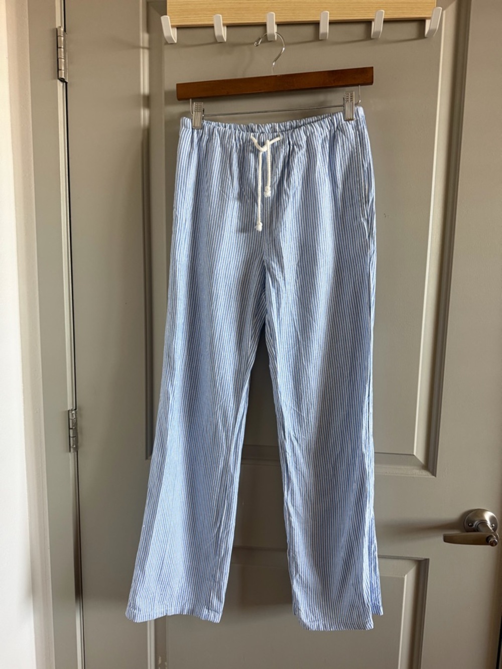 Love Tree Blue & White Pinstripe Linen Pants